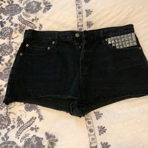 Black Studded Jean Shorts